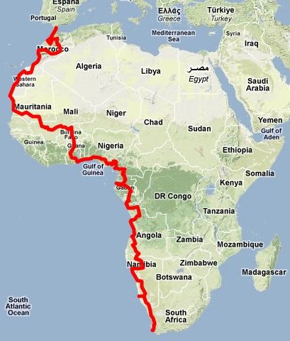 journey gibraltar to cape town on the map